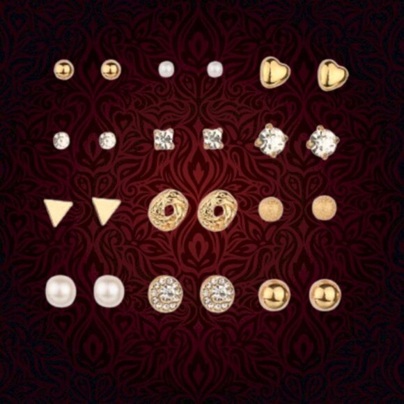 🔥12 Pair 14K Gold Silver Simple Classic Crystal Pearl Spark Stud Earrings, F273 - Picture 6 of 9